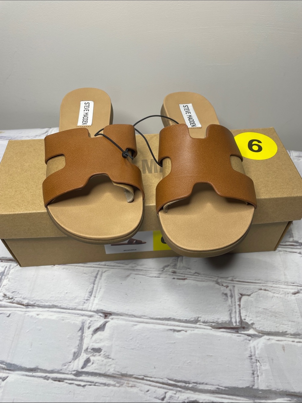 Steve Madden Cognac Brown Slide Sandals